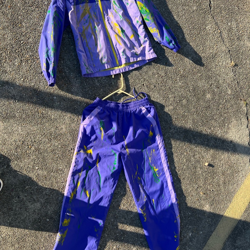 Vibrant Mardi Gras splashed Purple Women's 2pc Jumpsuit - Picture 4 of 4